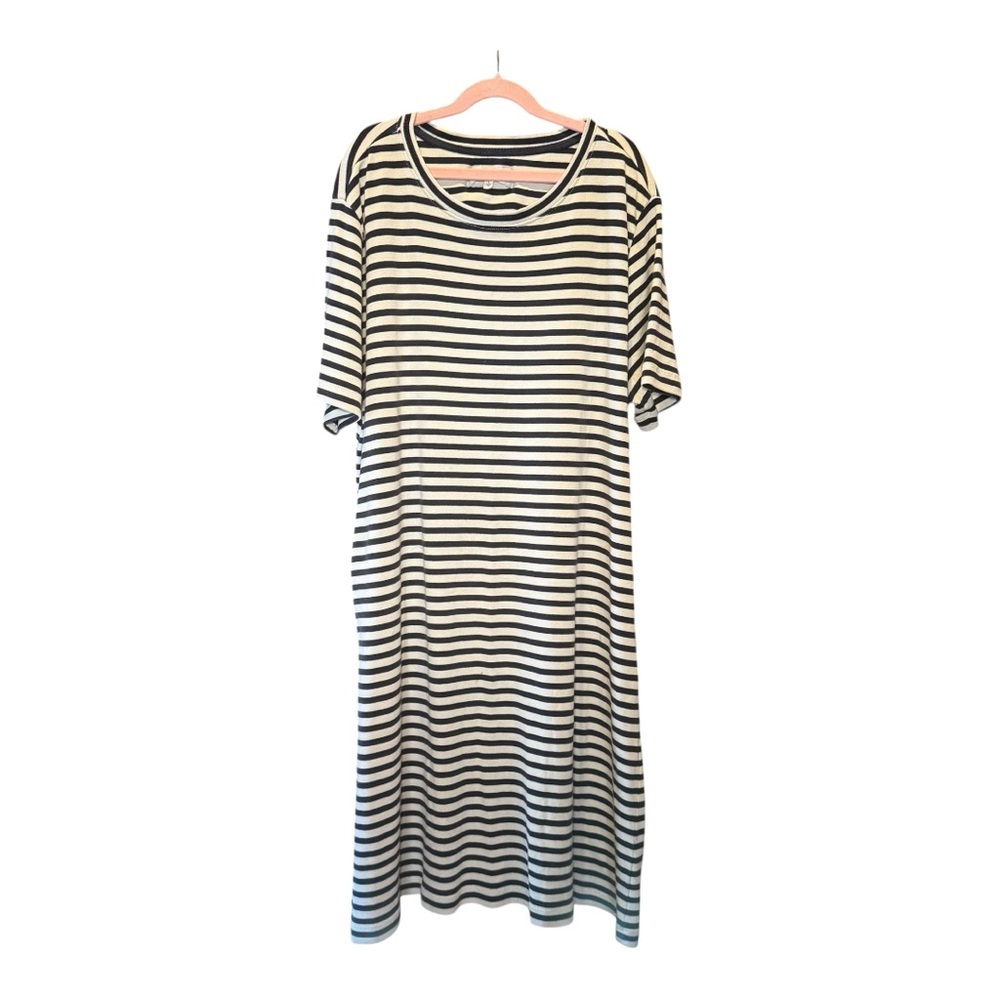 LOU & GREY Navy Blue and White Striped T-Shirt Dress Size Large